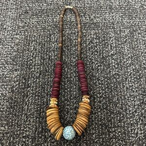 Vintage Boho Chunky Wood Beaded Necklace Ethnic